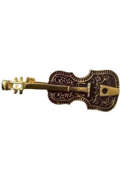 Vintage Gold and Burgundy Guitar Enamel Pin